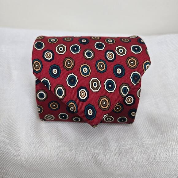 PIERRE BALMAIN Paris Red with Geometric Pattern Italian Silk Classic Tie - Picture 1 of 3